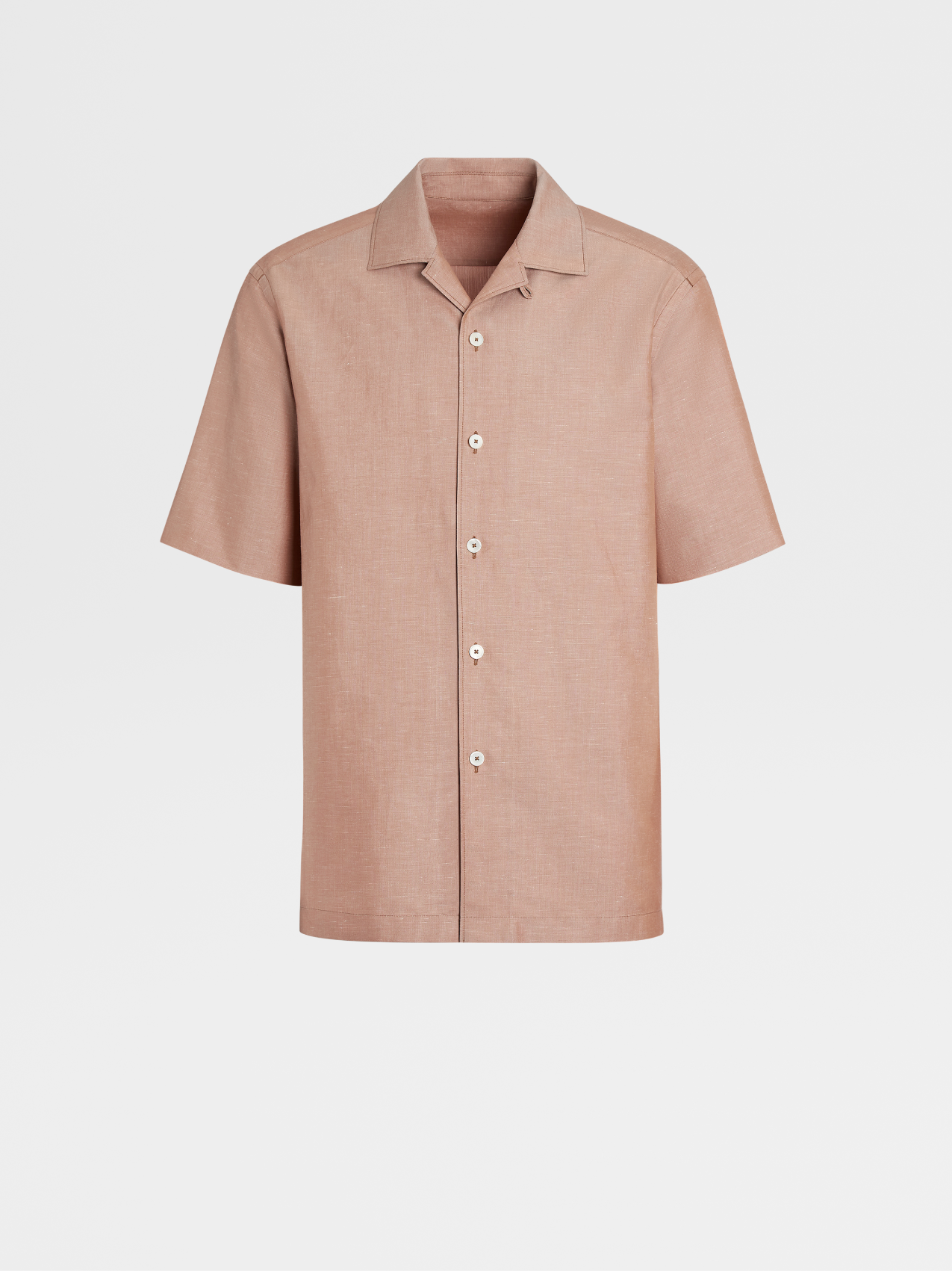 Dark Beige Crossover Blend Cotton Linen and Silk Short-sleeve Shirt